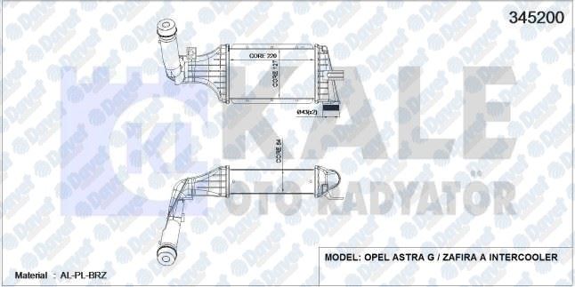KALE 345200 Turbo Radyatoru (Intercooler) Astra G-Zafira A (Al/Pl/Brz) (220x127x64)  ####